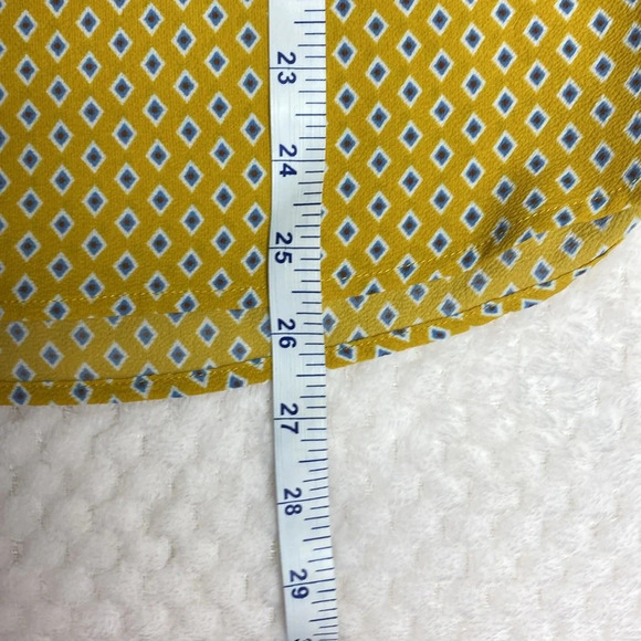 Dalia yellow with blue diamond light flowy Blouse short sleeve Large - Picture 13 of 13